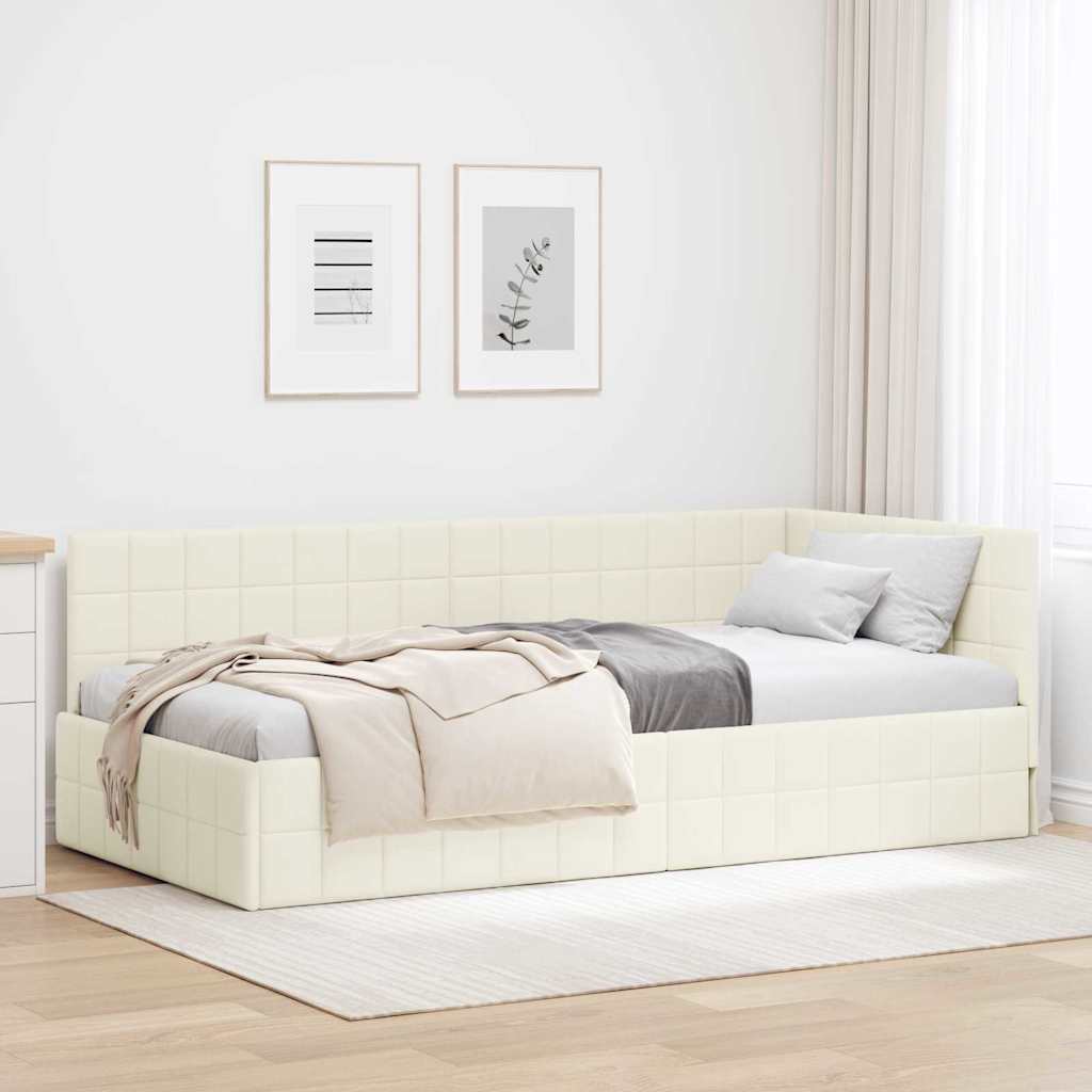 Kutni okvir kreveta s uzglavljem Krema 100 cm x 200 cm Baršun