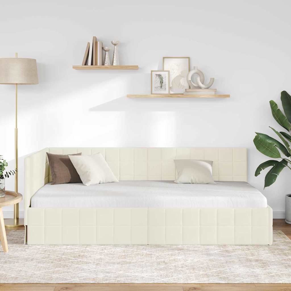 Kutni okvir kreveta s uzglavljem Krema 100 cm x 200 cm Baršun