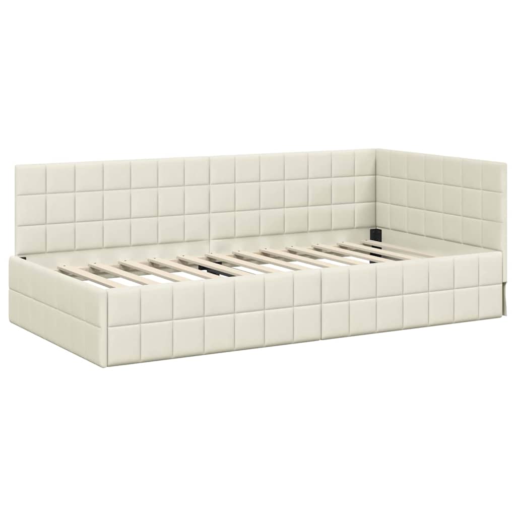 Kutni okvir kreveta s uzglavljem Krema 100 cm x 200 cm Baršun