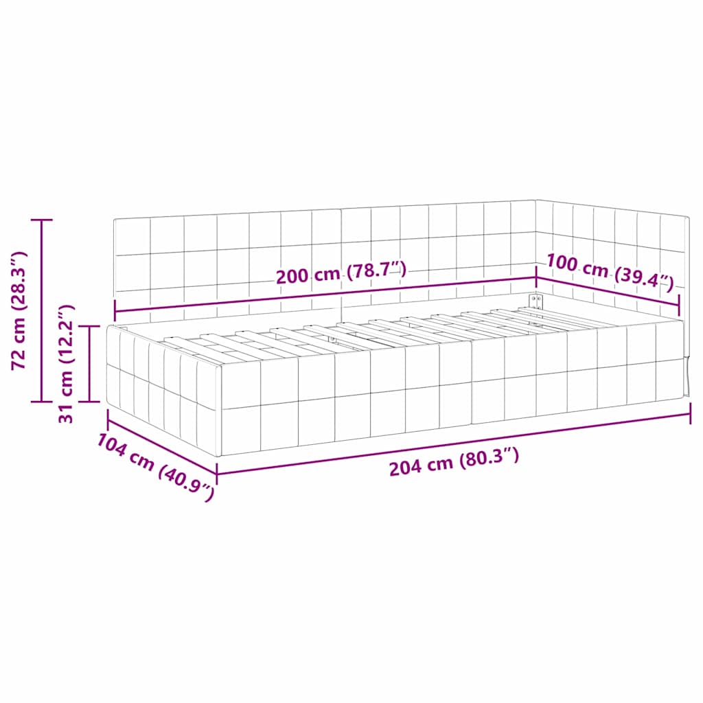 Kutni okvir kreveta Tirkizna 100 cm x 200 cm Baršun