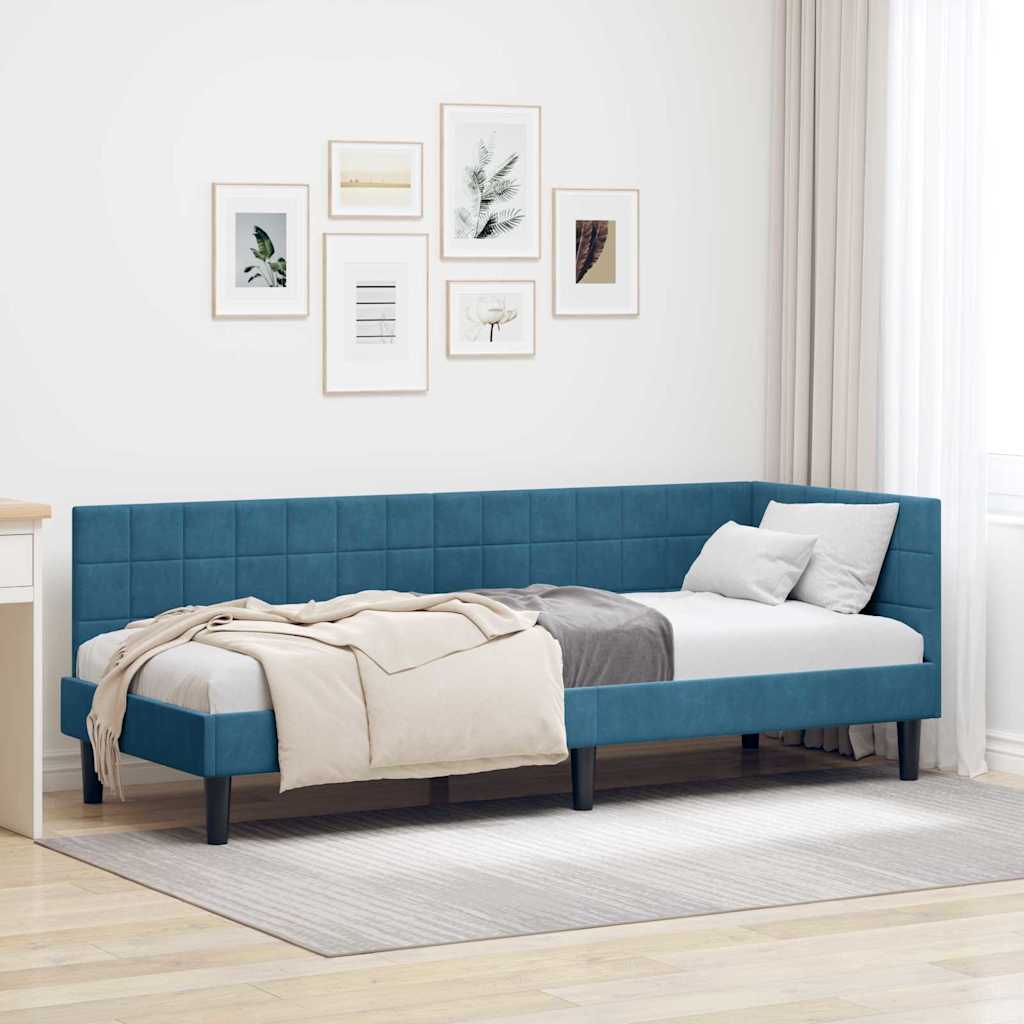 Kutni okvir kreveta s uzglavljem Plava 80 cm x 200 cm Baršun