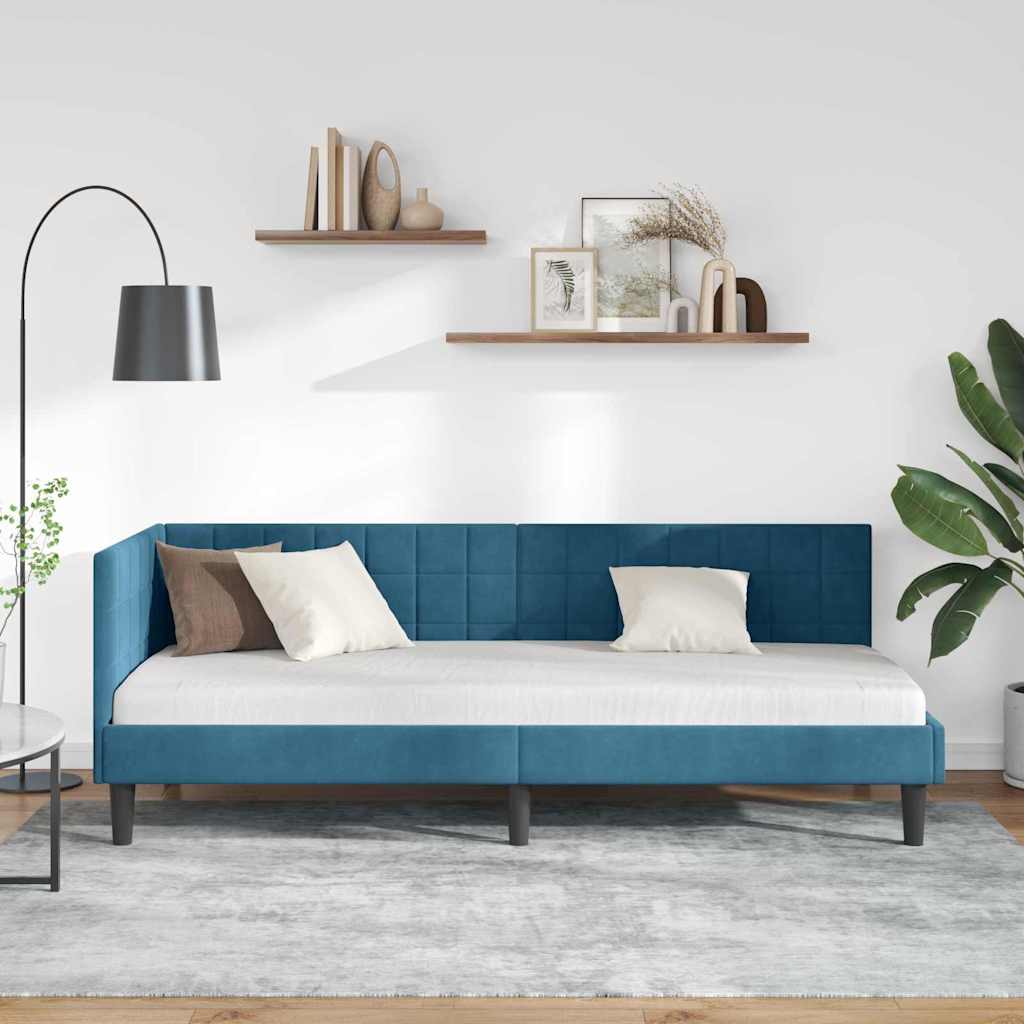 Kutni okvir kreveta s uzglavljem Plava 80 cm x 200 cm Baršun