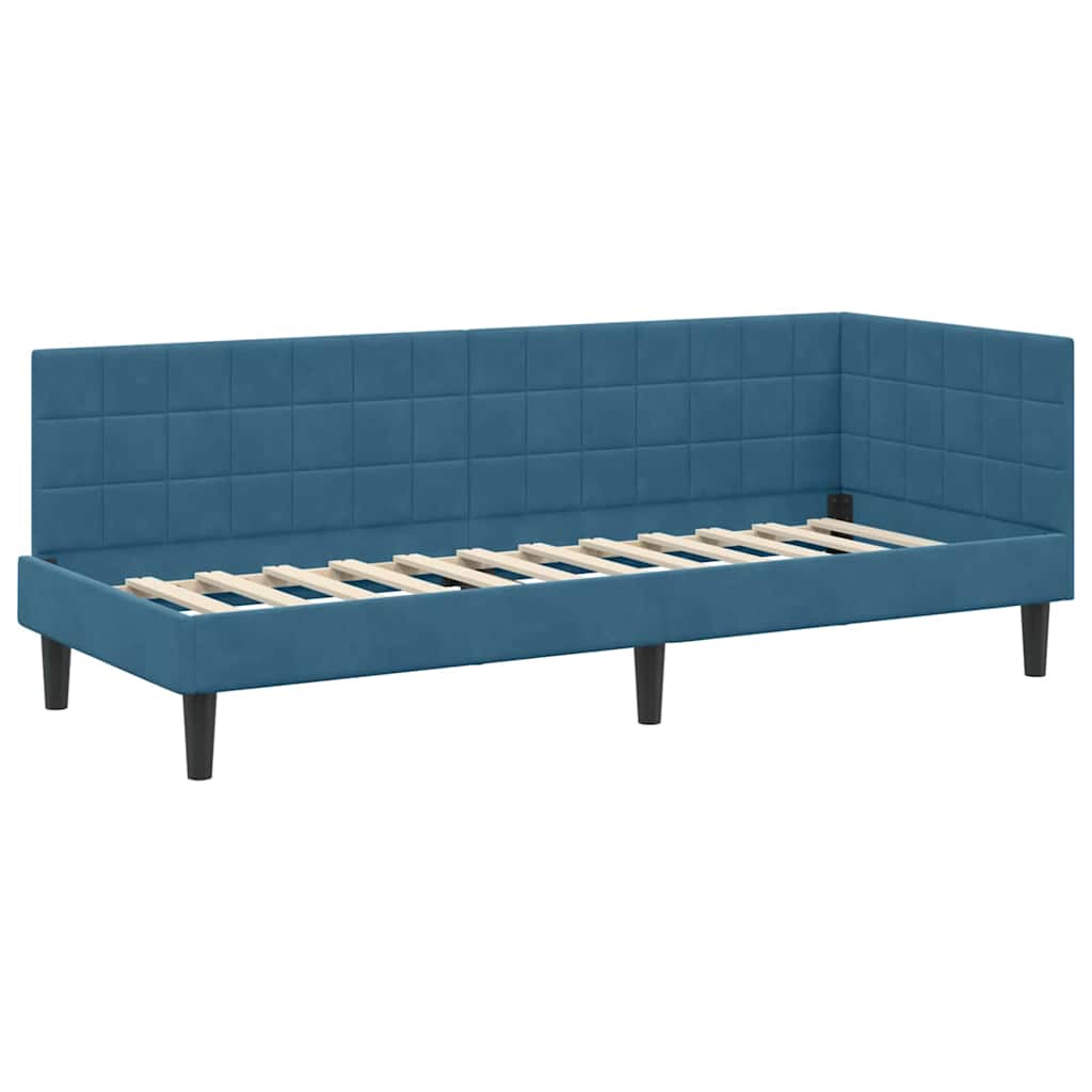 Kutni okvir kreveta s uzglavljem Plava 80 cm x 200 cm Baršun