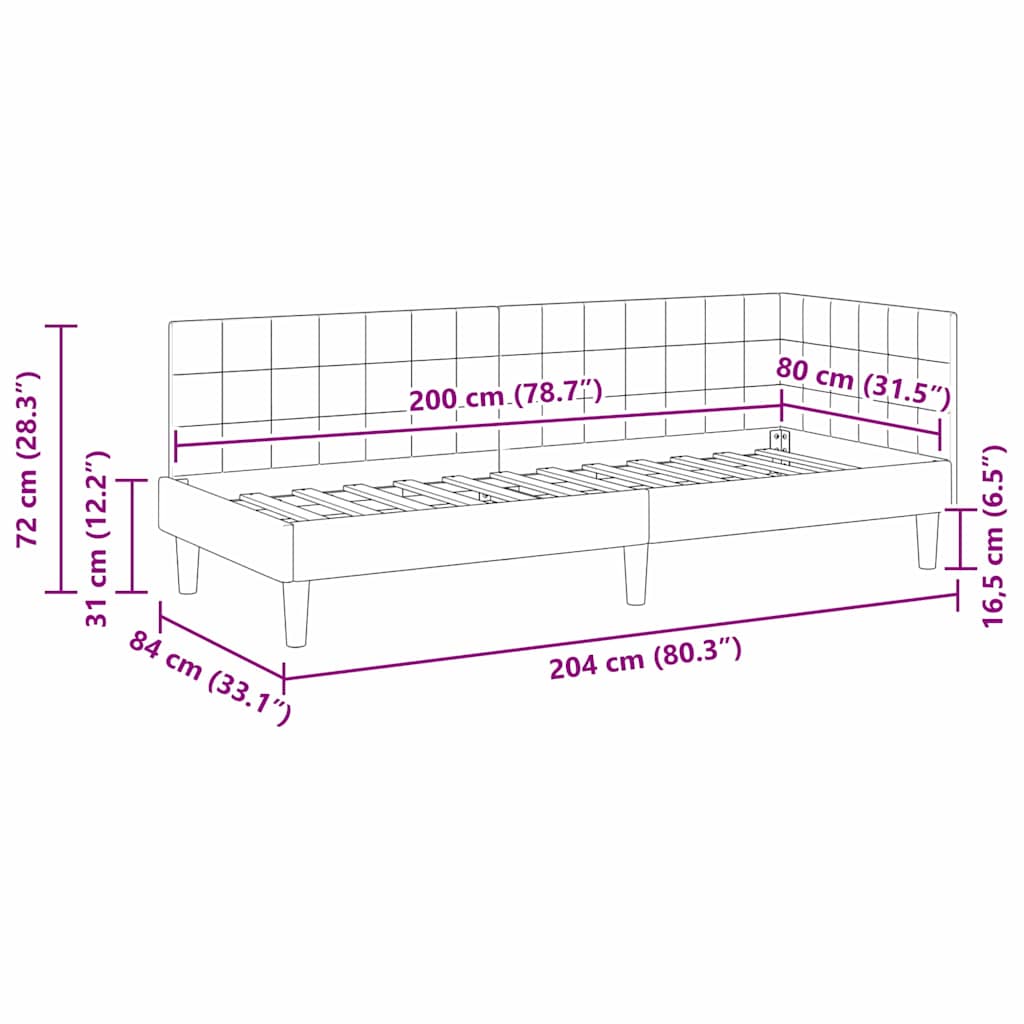 Kutni okvir kreveta Tamno siva 80 cm x 200 cm Baršun