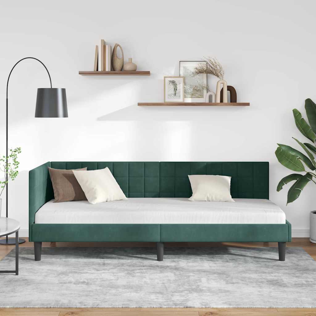 Kutni okvir kreveta Tamnozelena 80 cm x 200 cm Baršun