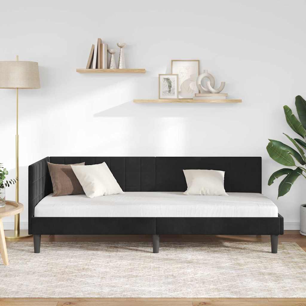 Kutni okvir kreveta s uzglavljem Crna 80 cm x 200 cm Baršun