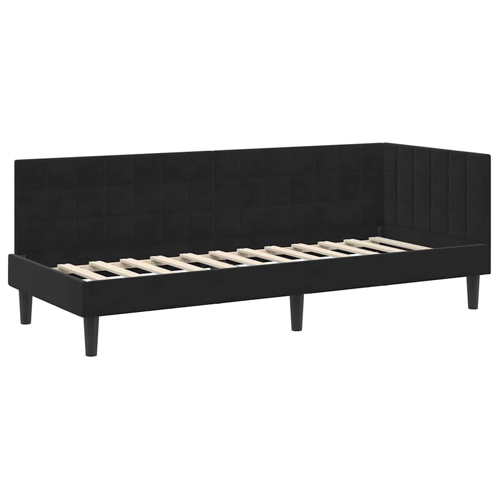 Kutni okvir kreveta s uzglavljem Crna 80 cm x 200 cm Baršun