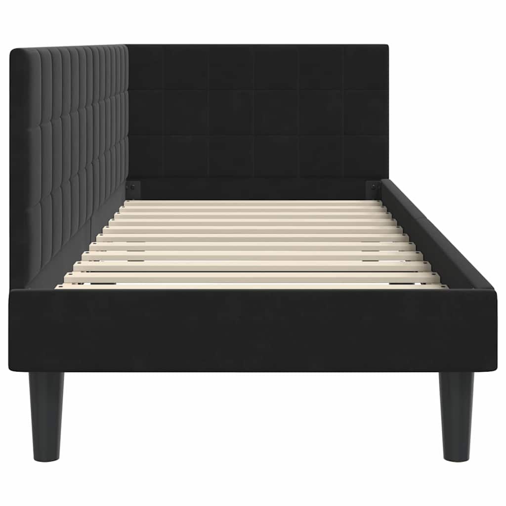 Kutni okvir kreveta s uzglavljem Crna 80 cm x 200 cm Baršun