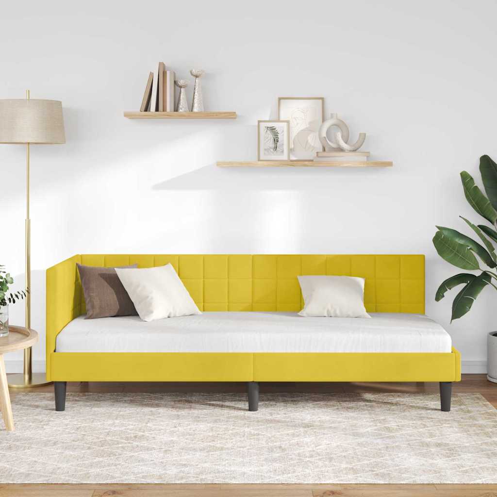 Kutni okvir kreveta s uzglavljem Žuta 80 cm x 200 cm Baršun