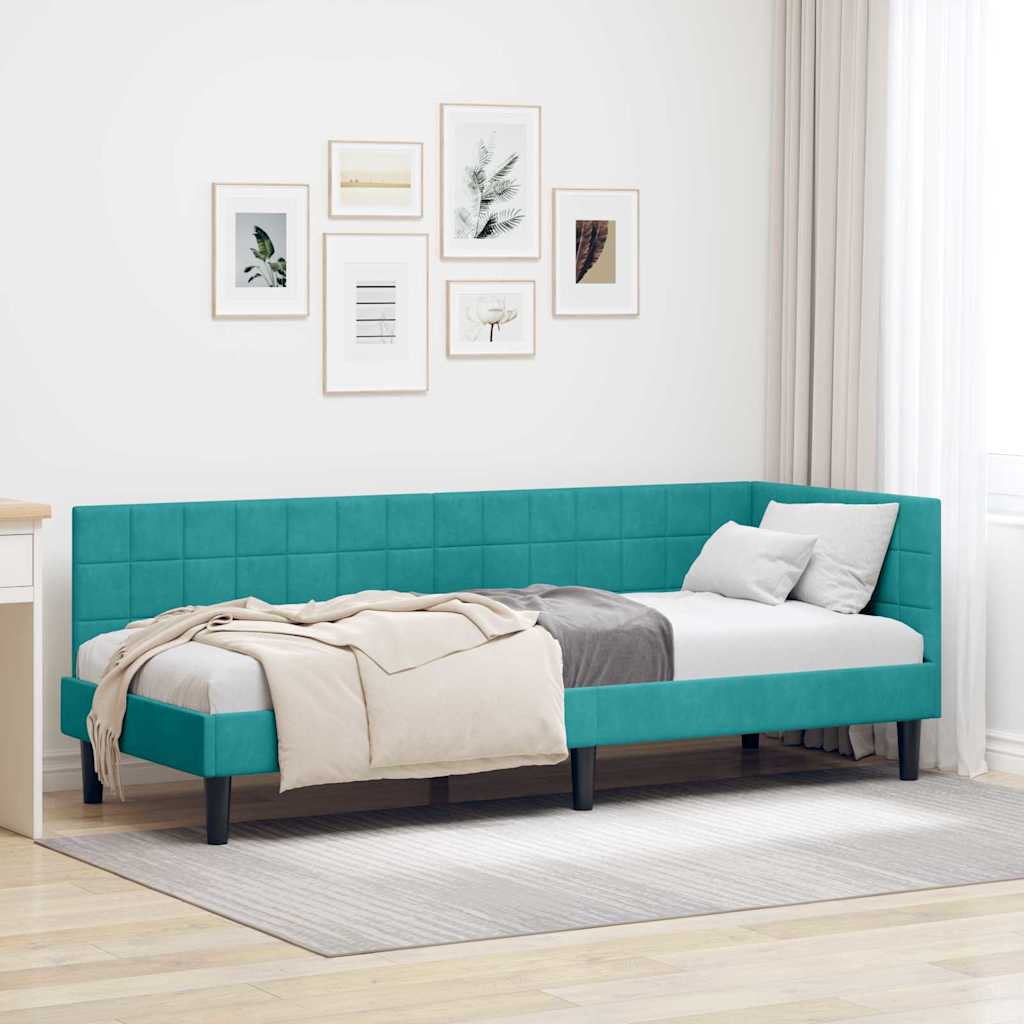 Kutni okvir kreveta s uzglavljem Tirkizna 80 cm x 200 cm Baršun