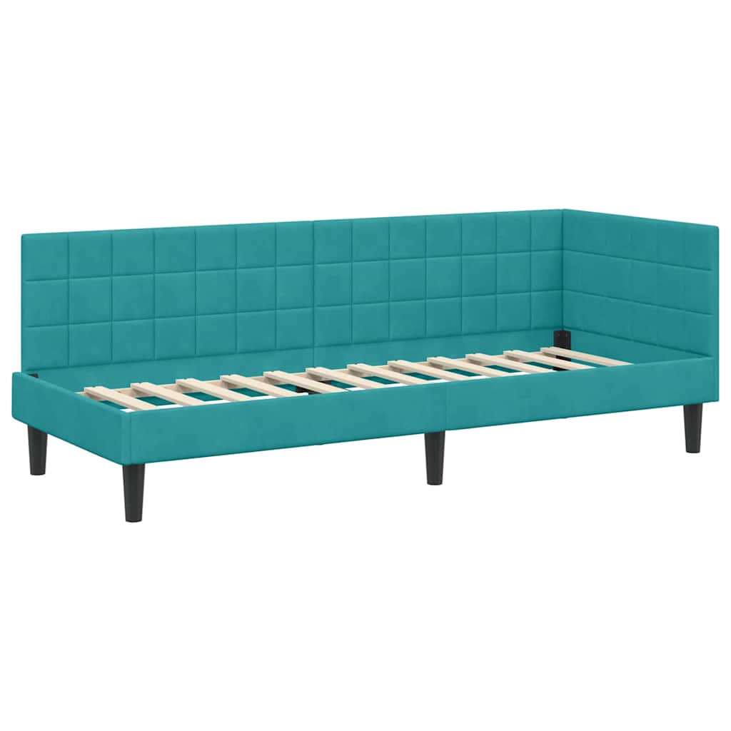 Kutni okvir kreveta s uzglavljem Tirkizna 80 cm x 200 cm Baršun
