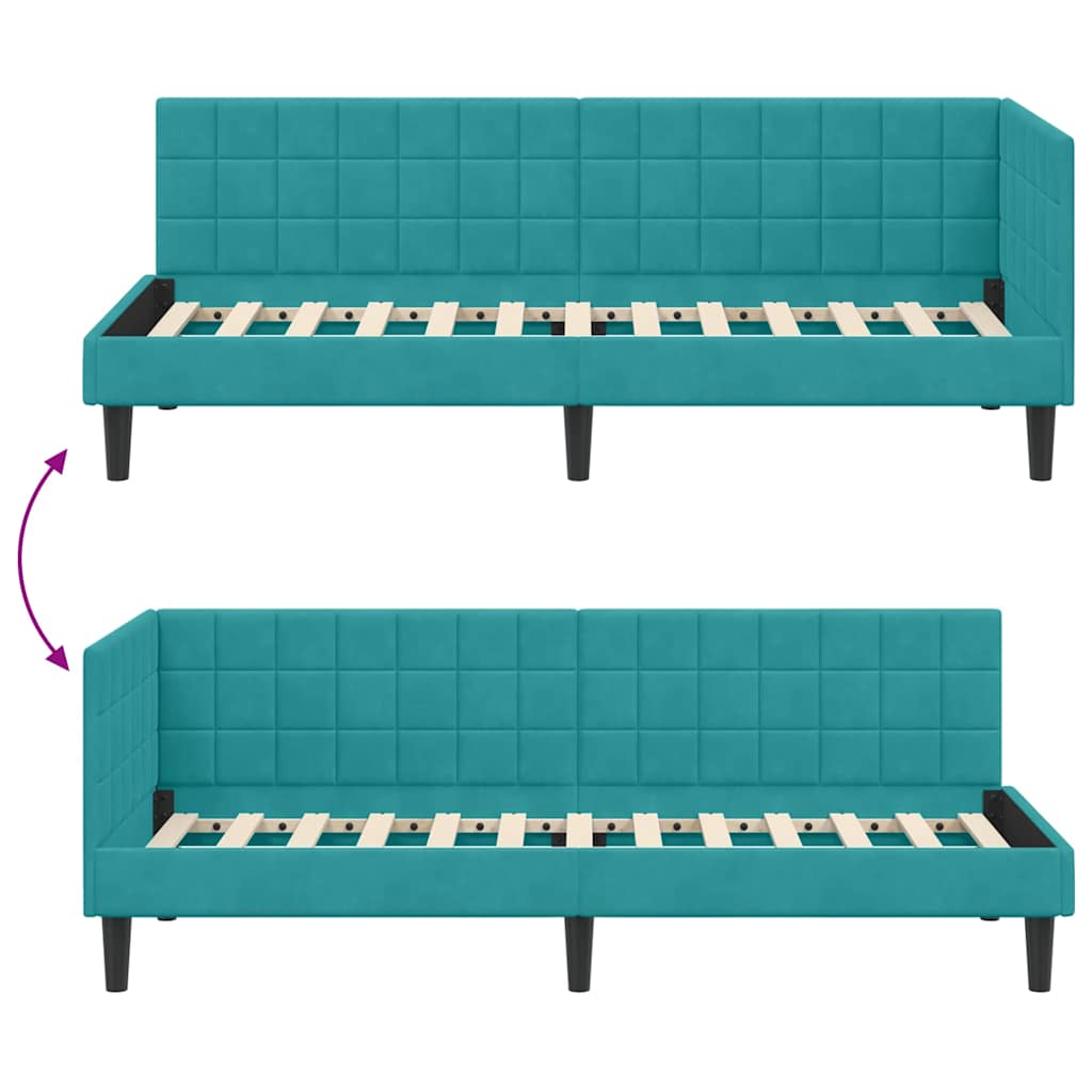 Kutni okvir kreveta s uzglavljem Tirkizna 80 cm x 200 cm Baršun