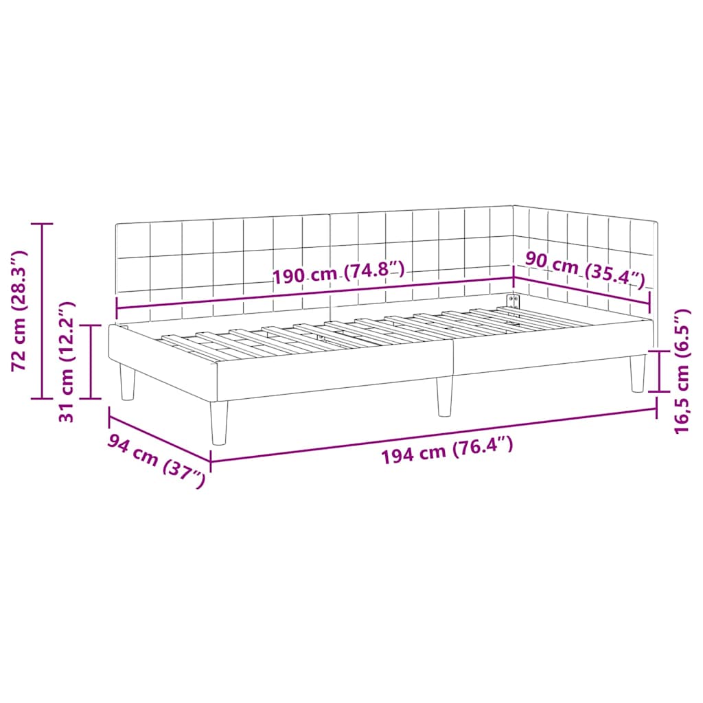 Kutni okvir kreveta Svijetlo siva 90 cm x 190 cm Baršun