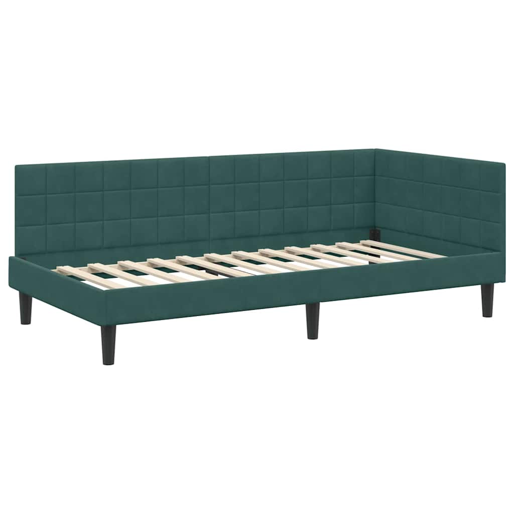 Kutni okvir kreveta Tamnozelena 90 cm x 190 cm Baršun