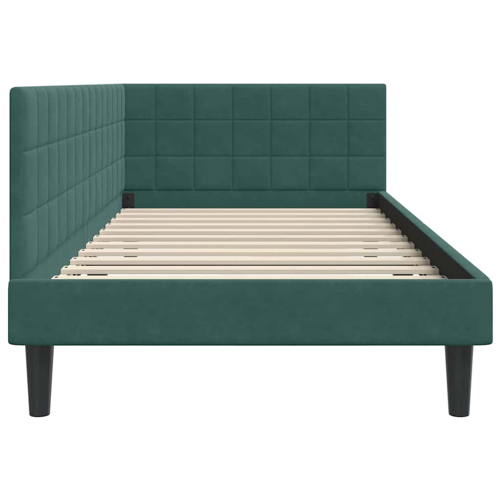 Kutni okvir kreveta Tamnozelena 90 cm x 190 cm Baršun