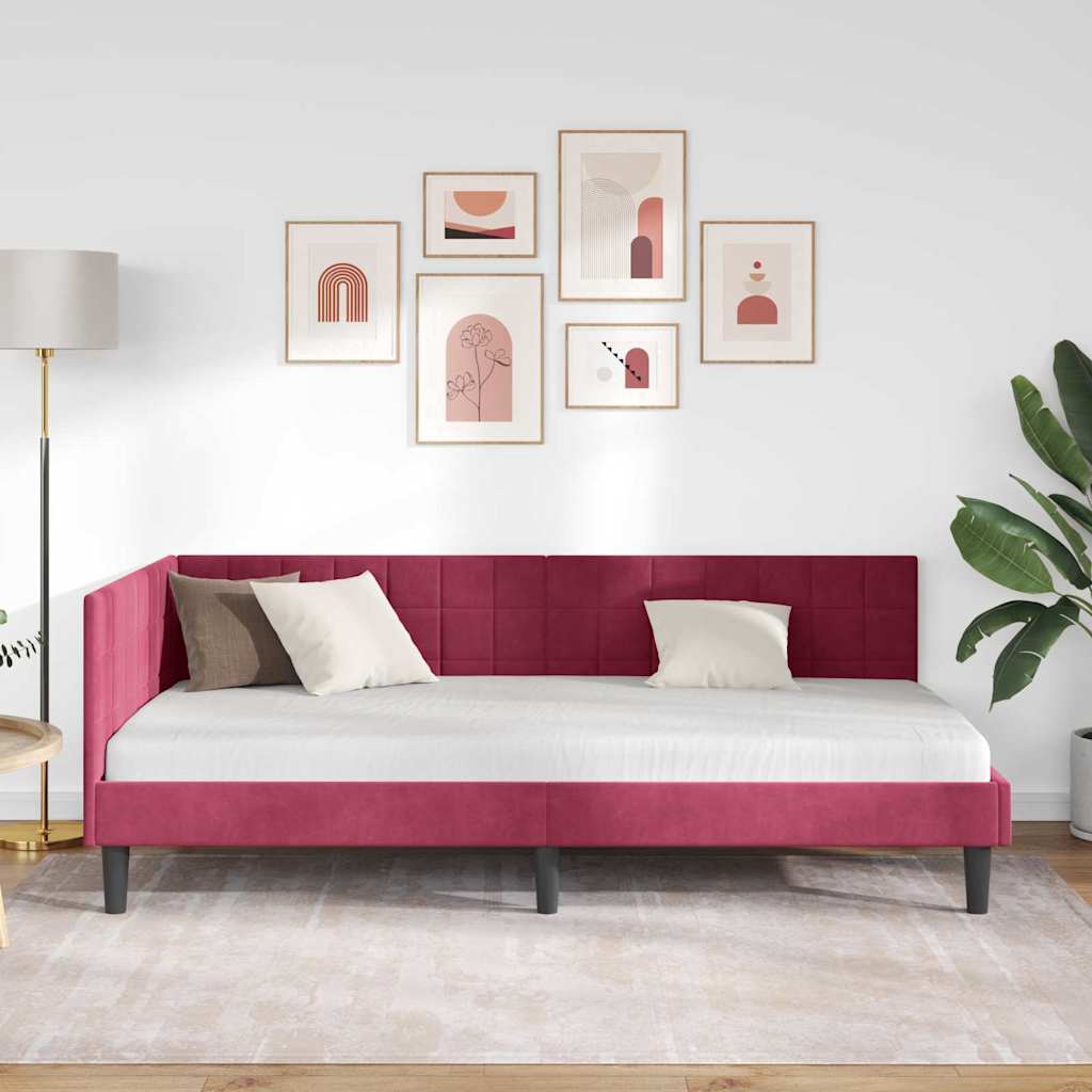 Kutni okvir kreveta Vinska crvena 90 cm x 190 cm Baršun