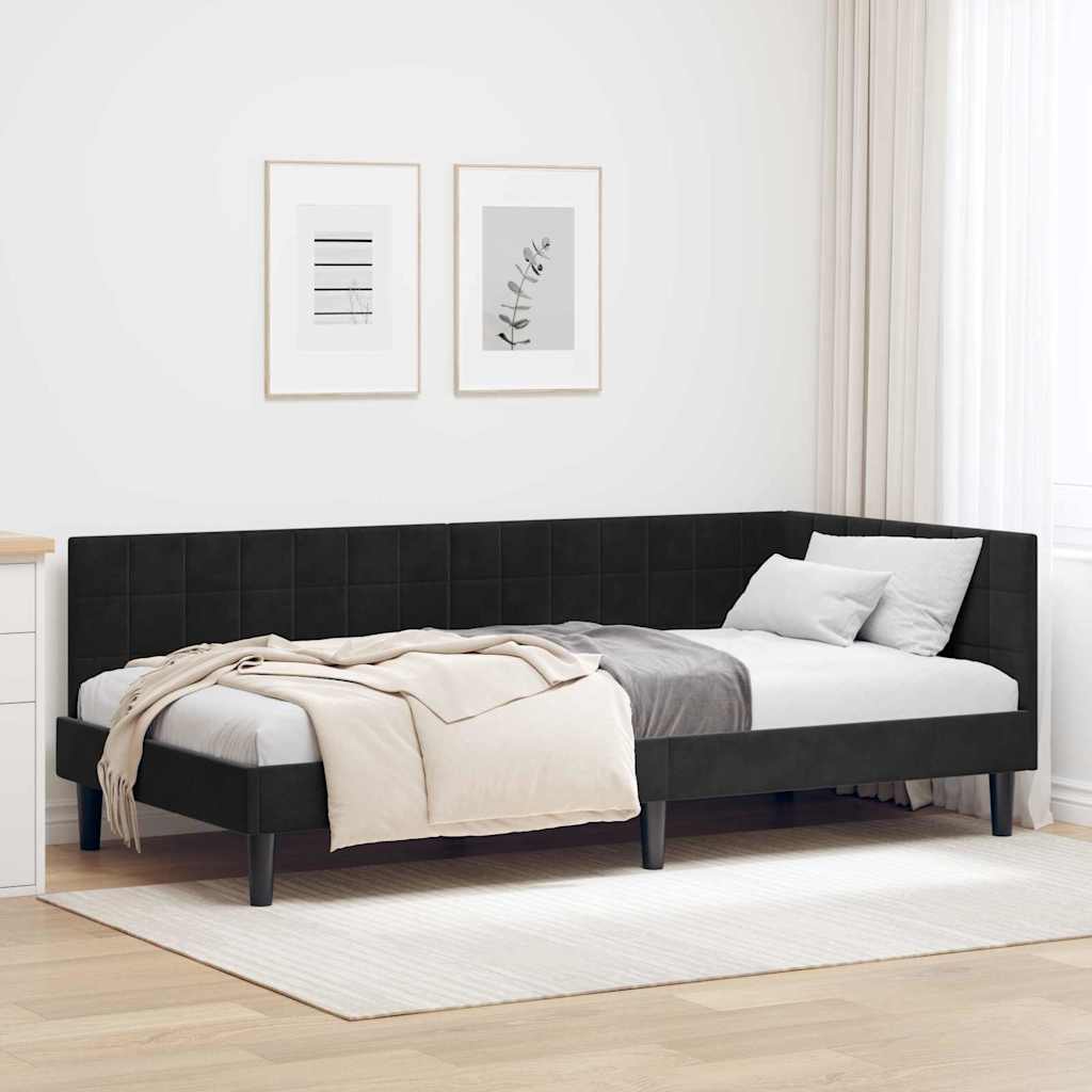 Kutni okvir kreveta s uzglavljem Crna 90 cm x 190 cm Baršun