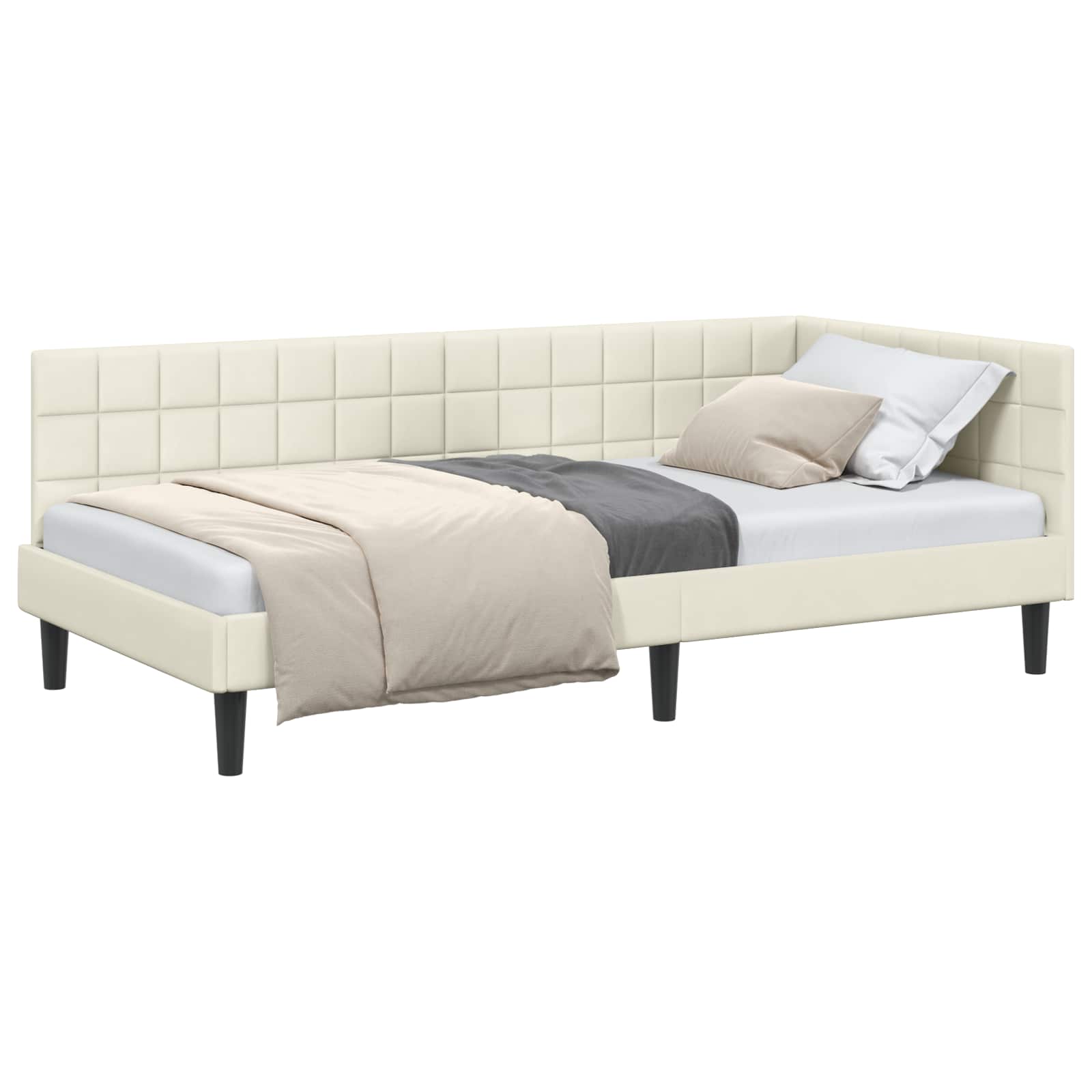 Kutni okvir kreveta s uzglavljem Krema 90 cm x 190 cm Baršun