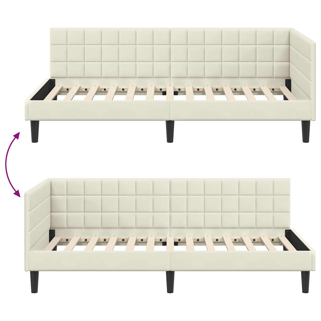 Kutni okvir kreveta s uzglavljem Krema 90 cm x 190 cm Baršun