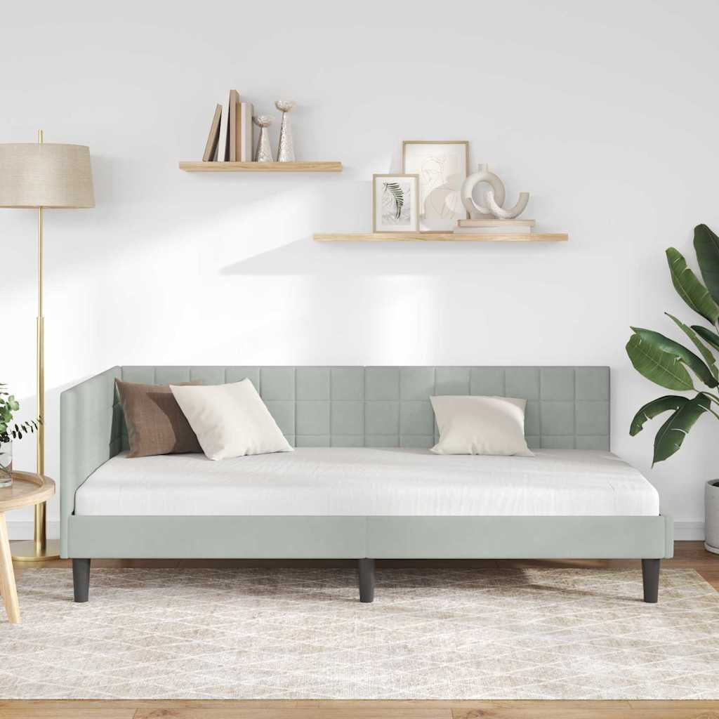 Kutni okvir kreveta Svijetlo siva 90 cm x 200 cm Baršun