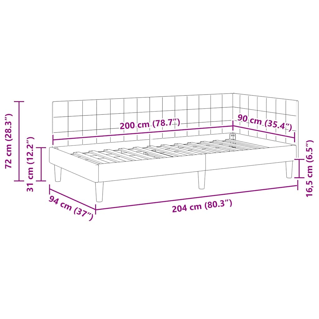 Kutni okvir kreveta Vinska crvena 90 cm x 200 cm Baršun