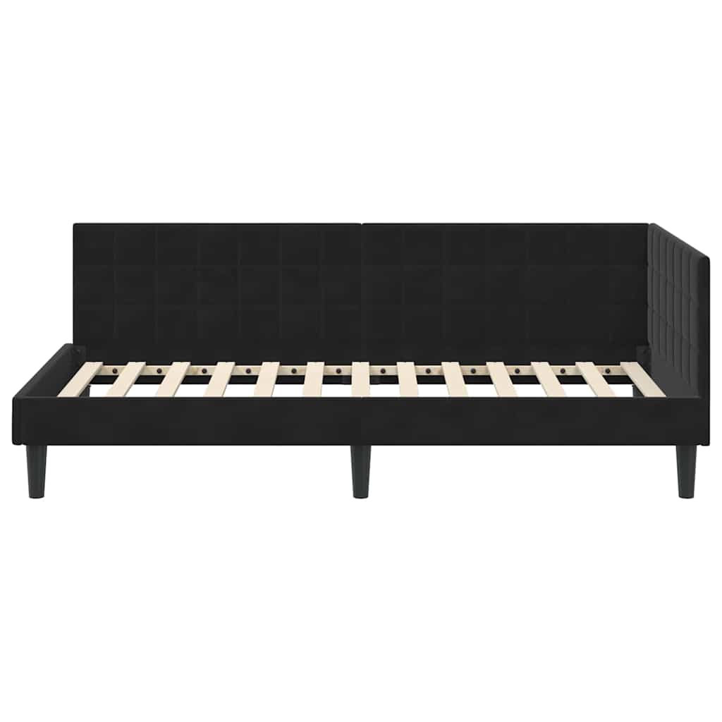 Kutni okvir kreveta s uzglavljem Crna 90 cm x 200 cm Baršun