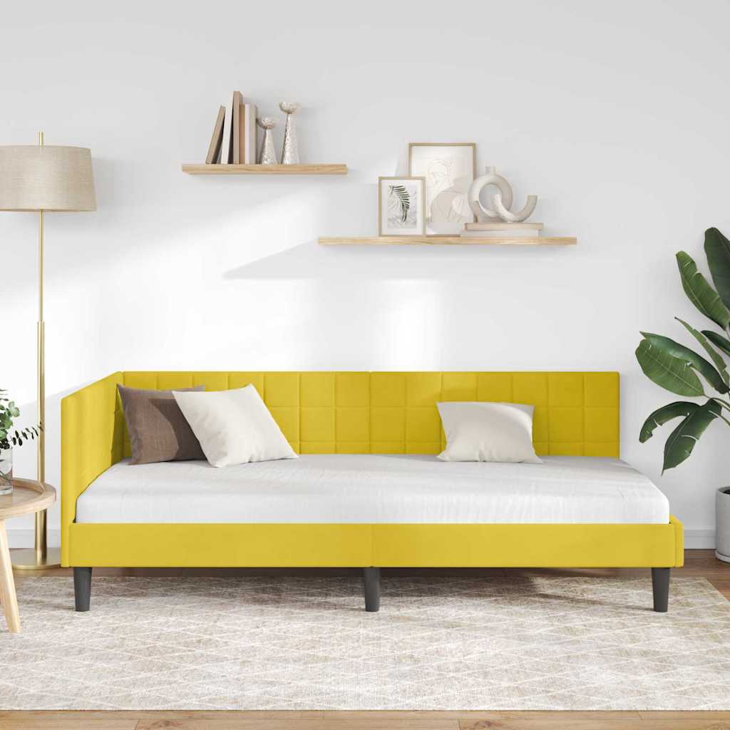 Kutni okvir kreveta s uzglavljem Žuta 90 cm x 200 cm Baršun