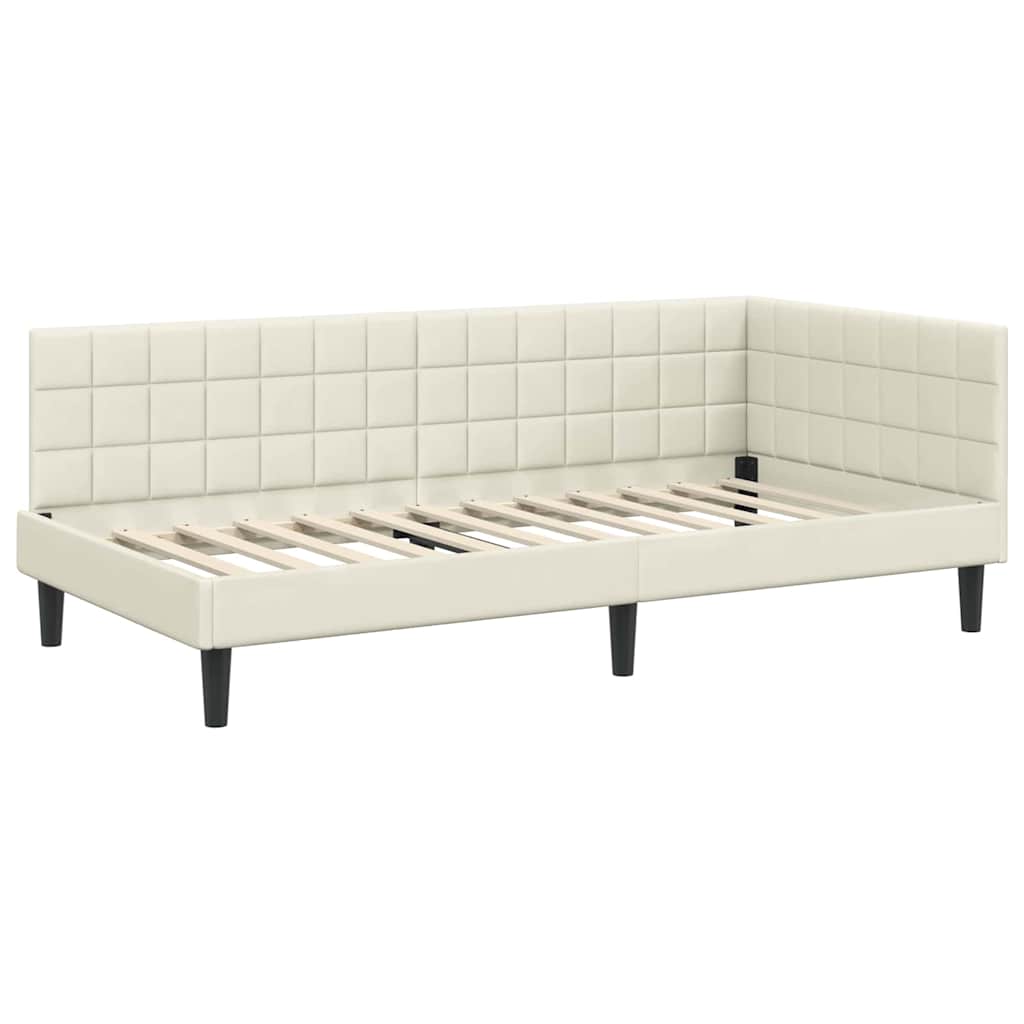 Kutni okvir kreveta s uzglavljem Krema 90 cm x 200 cm Baršun
