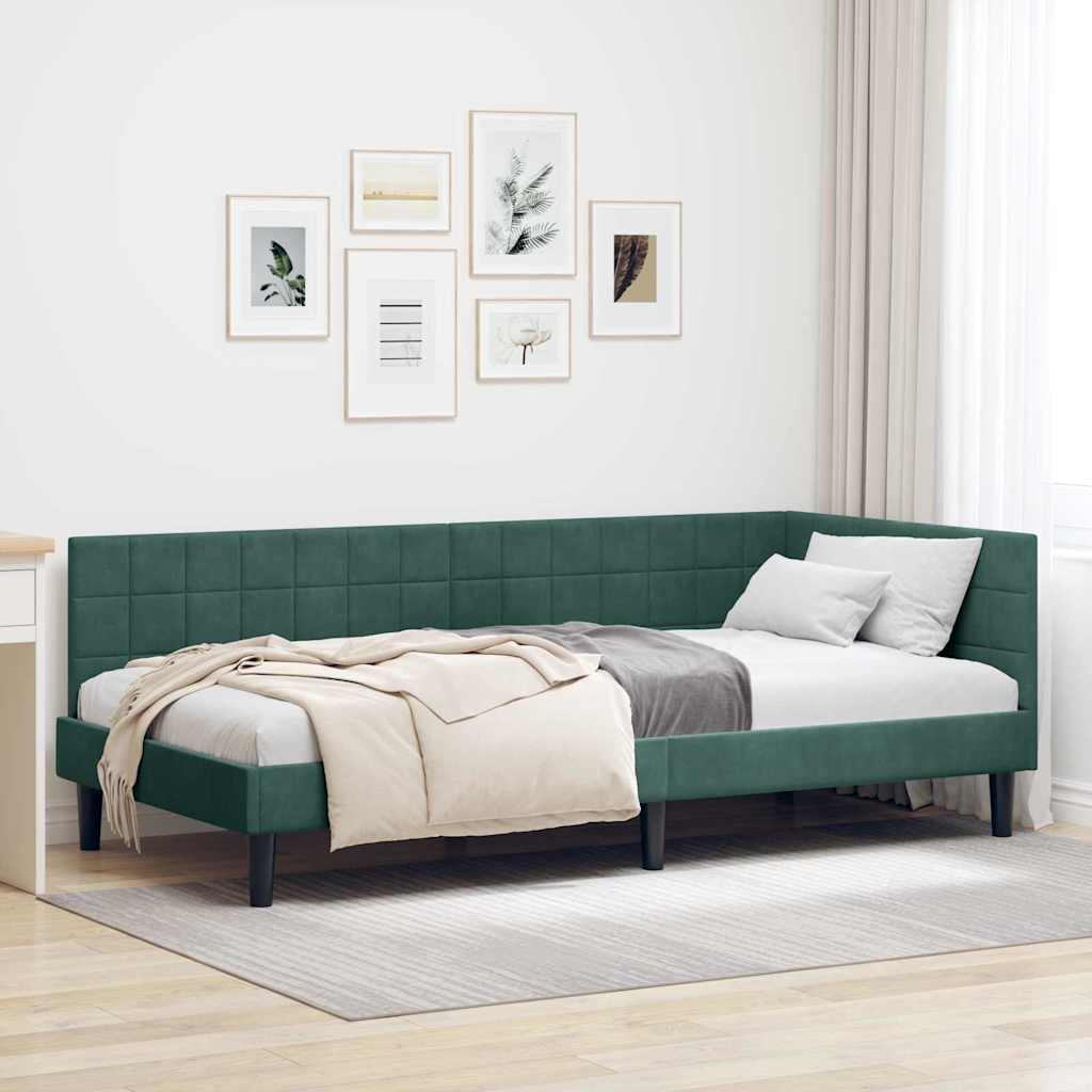 Kutni okvir kreveta Tamnozelena 100 cm x 200 cm Baršun