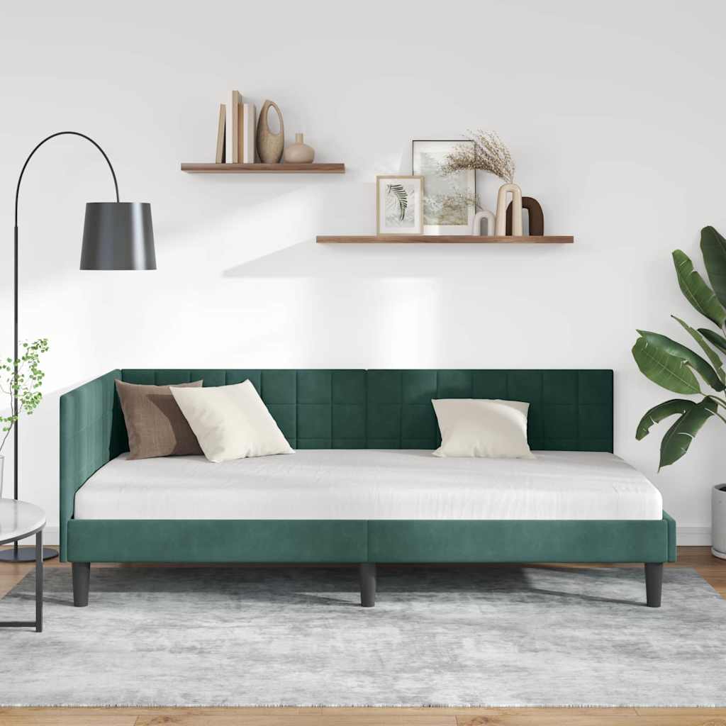Kutni okvir kreveta Tamnozelena 100 cm x 200 cm Baršun