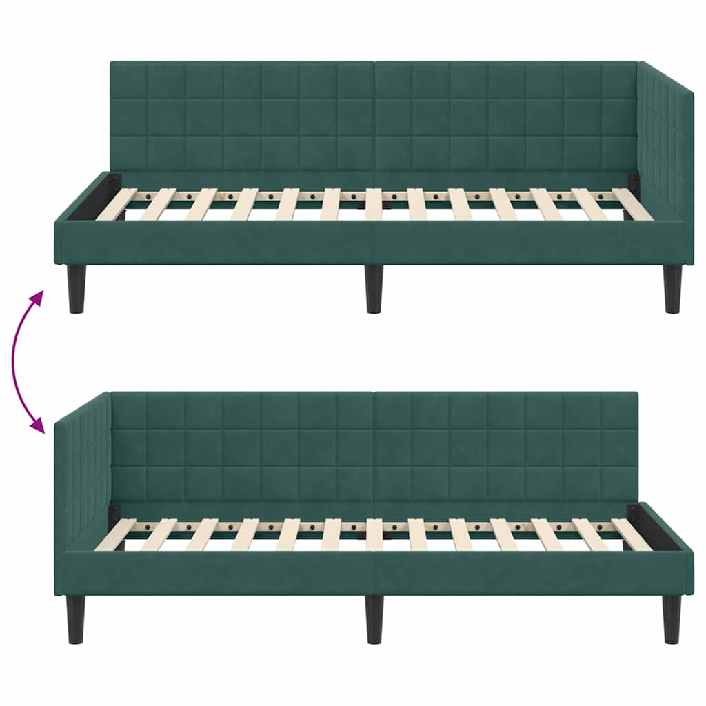 Kutni okvir kreveta Tamnozelena 100 cm x 200 cm Baršun