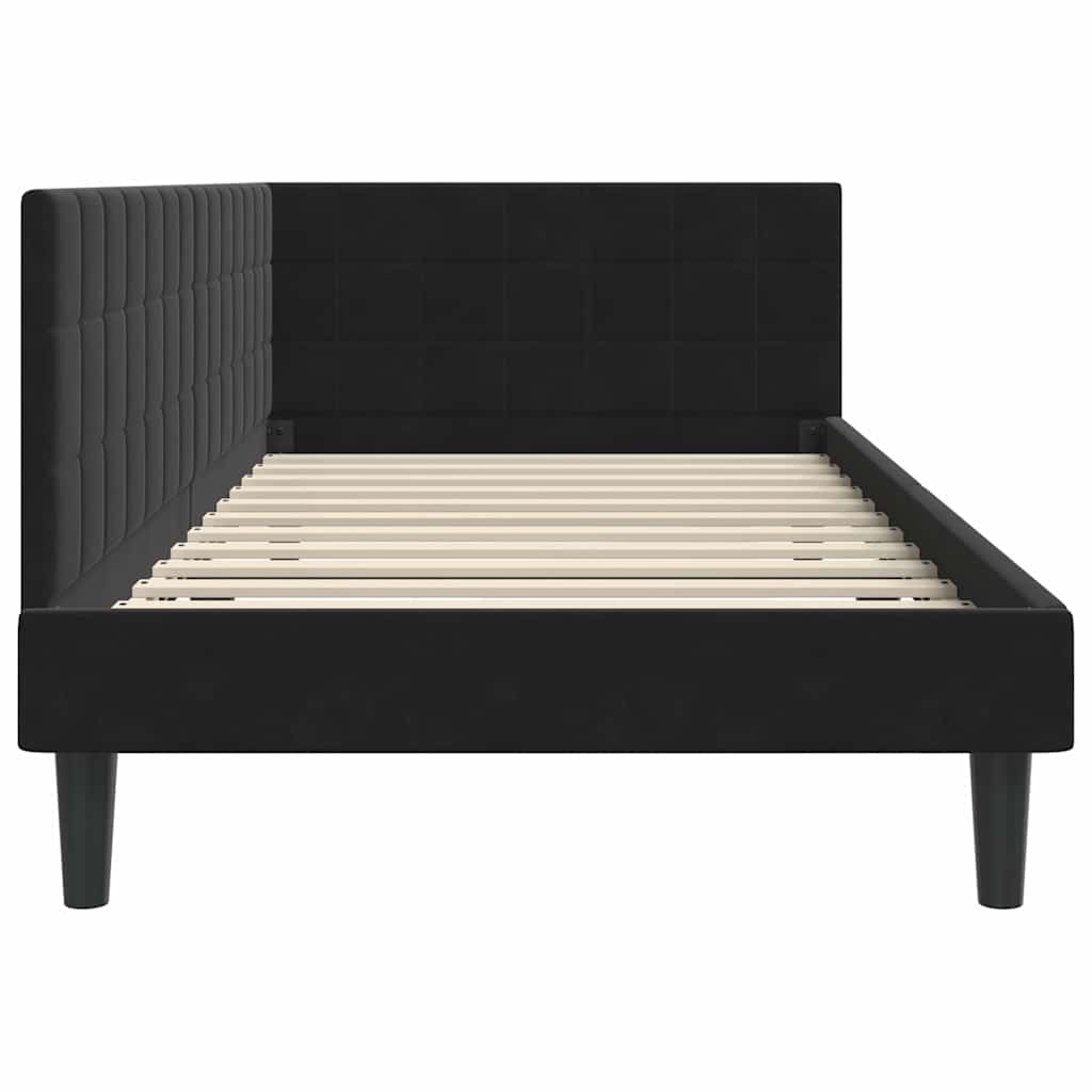 Kutni okvir kreveta s uzglavljem Crna 100 cm x 200 cm Baršun