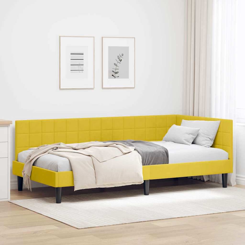 Kutni okvir kreveta s uzglavljem Žuta 100 cm x 200 cm Baršun