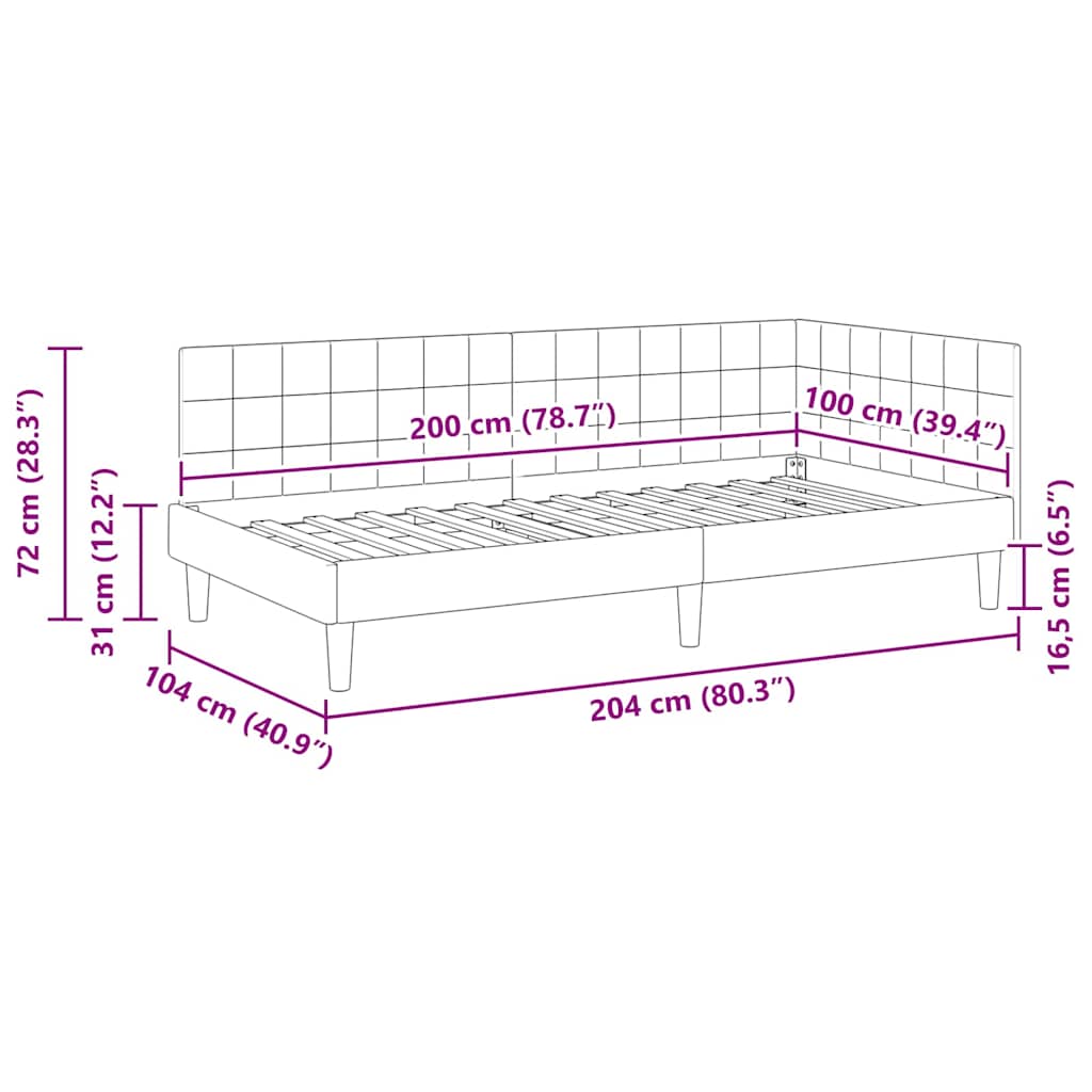 Kutni okvir kreveta s uzglavljem Žuta 100 cm x 200 cm Baršun