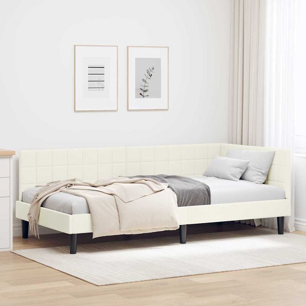 Kutni okvir kreveta s uzglavljem Krema 100 cm x 200 cm Baršun