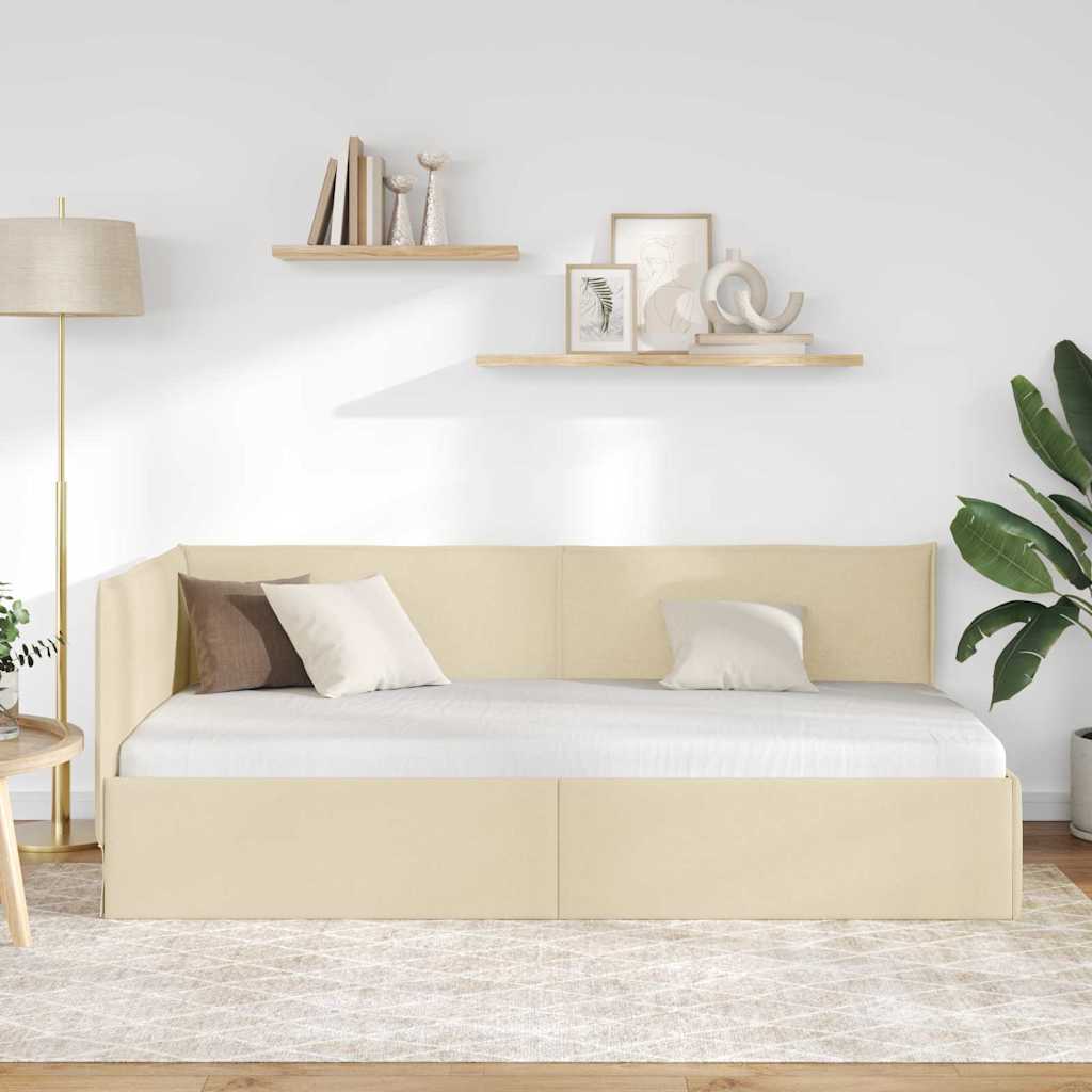 Kutni okvir kreveta s uzglavljem Krema 80 x 200 cm tkanina