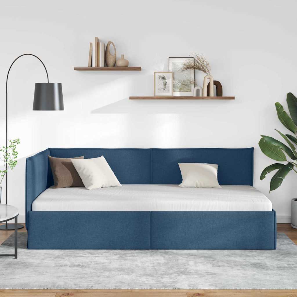 Kutni okvir kreveta s uzglavljem Plava 80 x 200 cm tkanina
