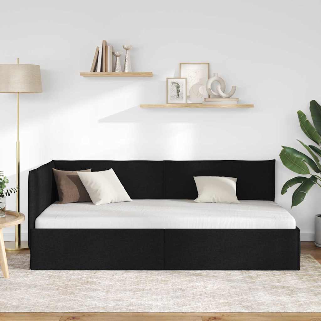 Kutni okvir kreveta s uzglavljem Crna 90 x 190 cm tkanina