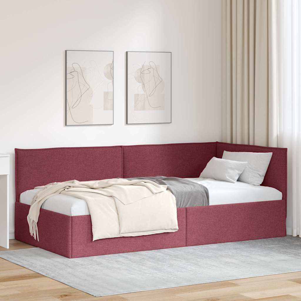 Kutni okvir kreveta Vinska crvena 90 x 190 cm tkanina