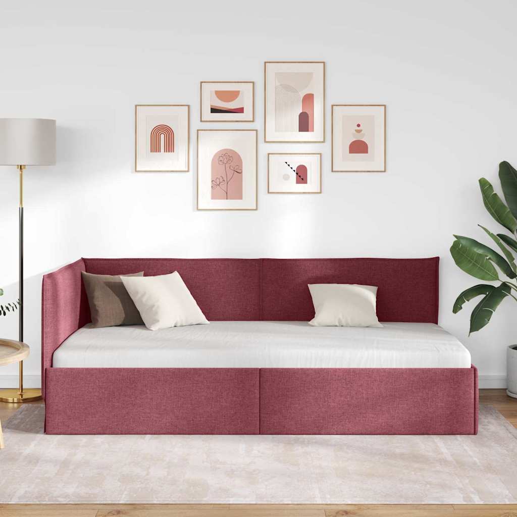 Kutni okvir kreveta Vinska crvena 90 x 190 cm tkanina