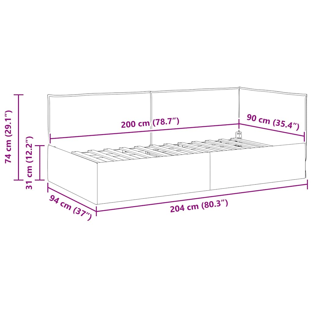 Kutni okvir kreveta Vinska crvena 90 x 200 cm tkanina