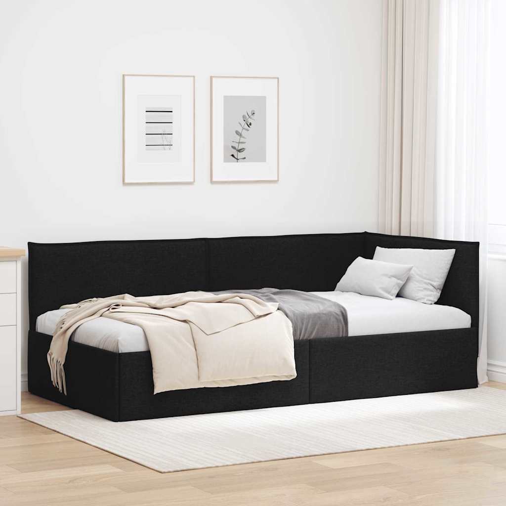Kutni okvir kreveta s uzglavljem Crna 100 x 200 cm tkanina