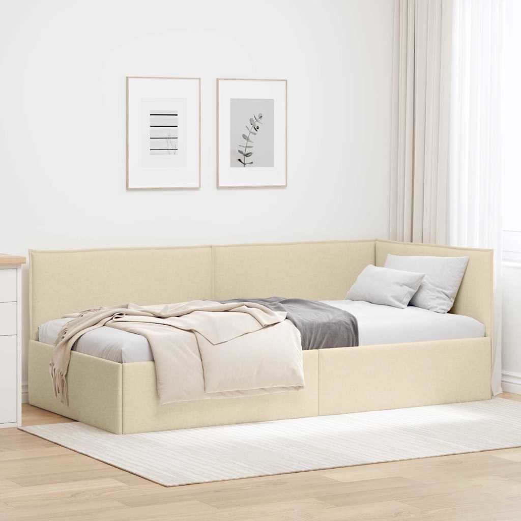 Kutni okvir kreveta s uzglavljem Krema 100 x 200 cm tkanina