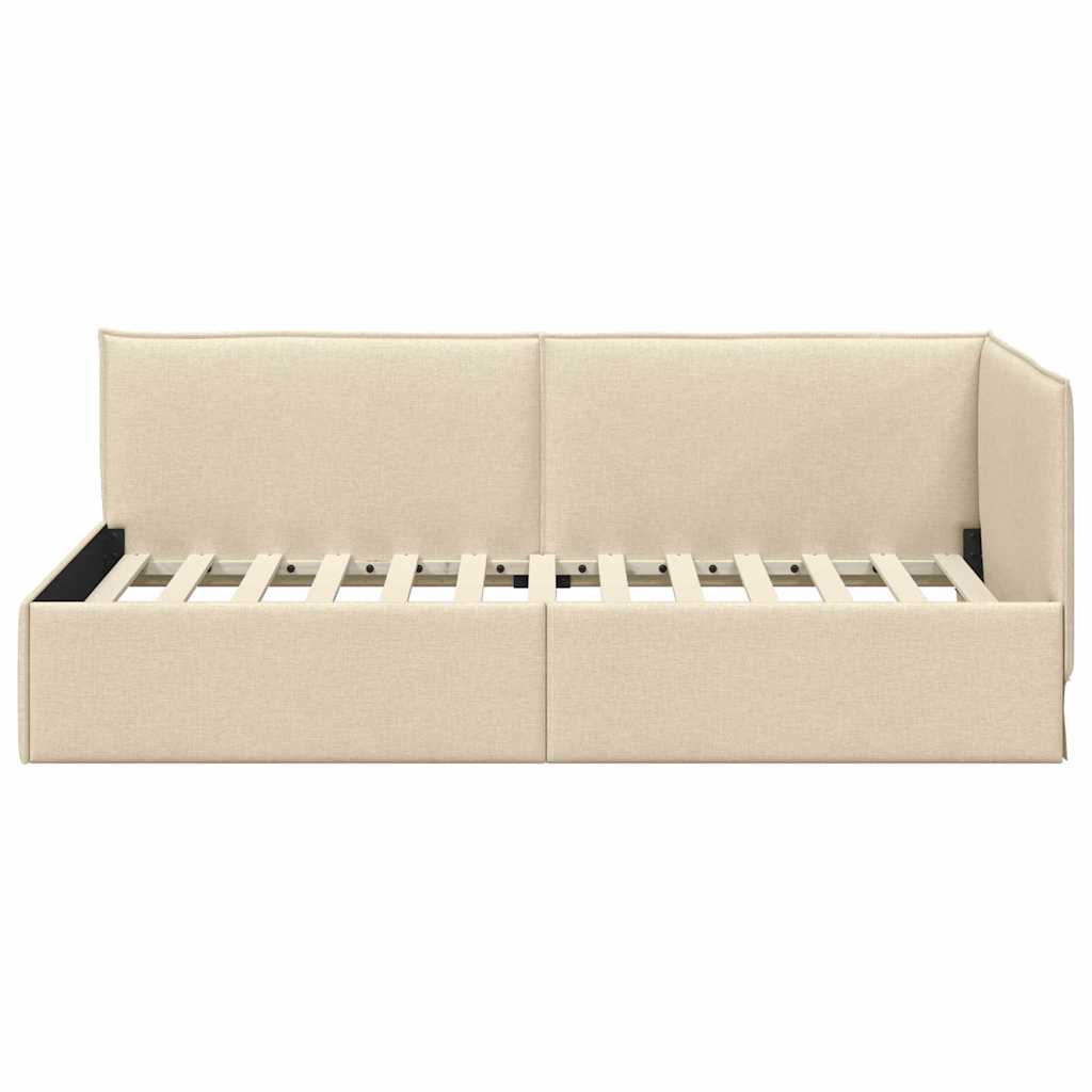 Kutni okvir kreveta s uzglavljem Krema 100 x 200 cm tkanina