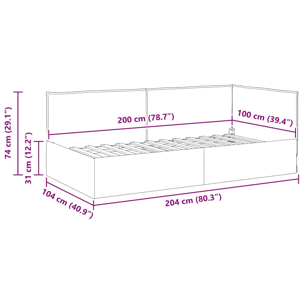 Kutni okvir kreveta s uzglavljem Krema 100 x 200 cm tkanina