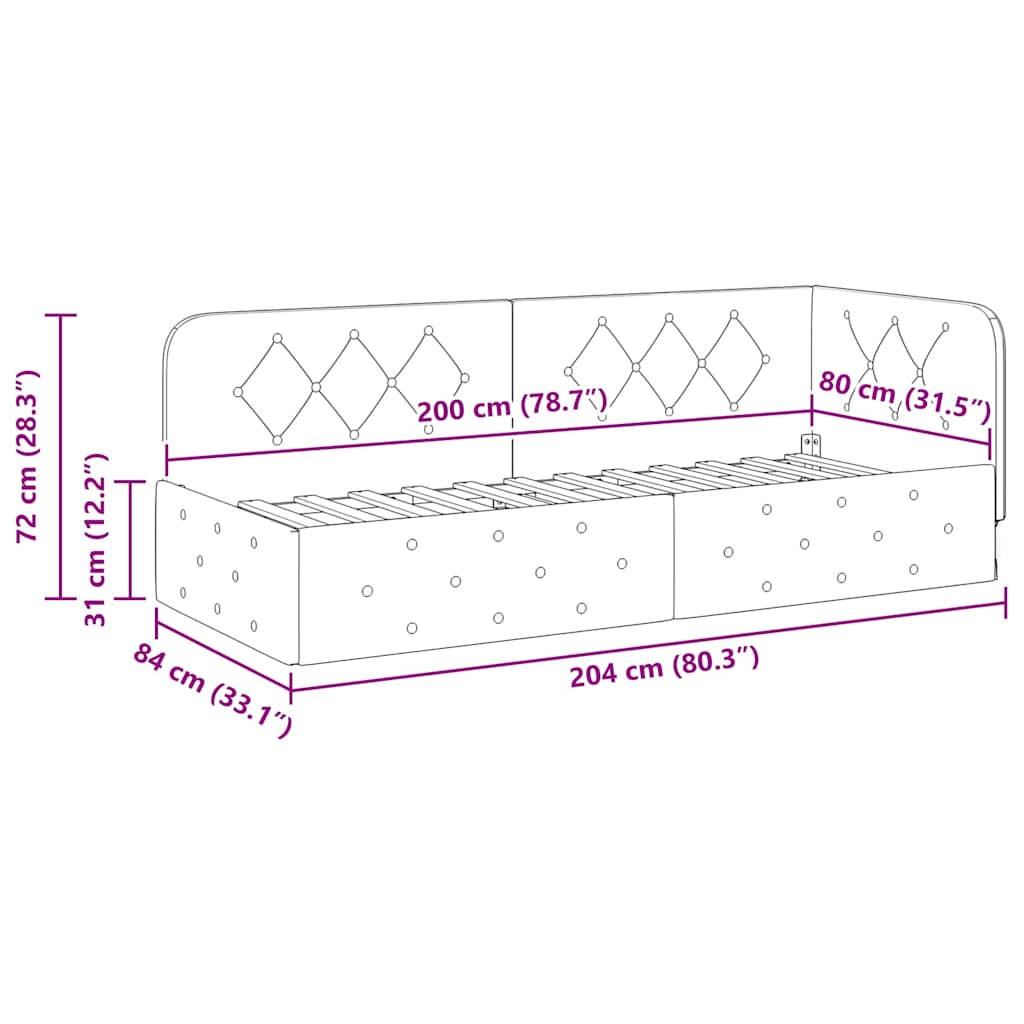 Kutni okvir kreveta Tamnozelena 80 x 200 cm tkanina