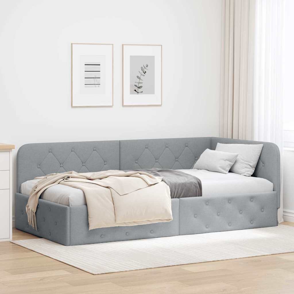 Kutni okvir kreveta Svijetlo siva 90 x 190 cm tkanina