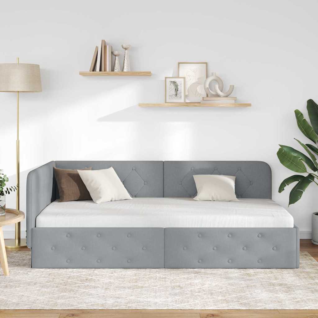 Kutni okvir kreveta Svijetlo siva 90 x 190 cm tkanina