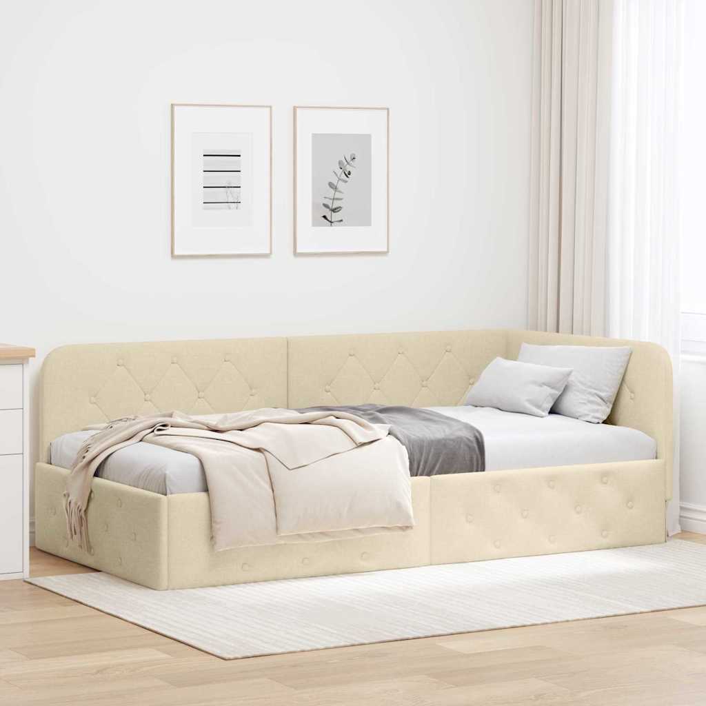 Kutni okvir kreveta Krema 90 x 190 cm tkanina