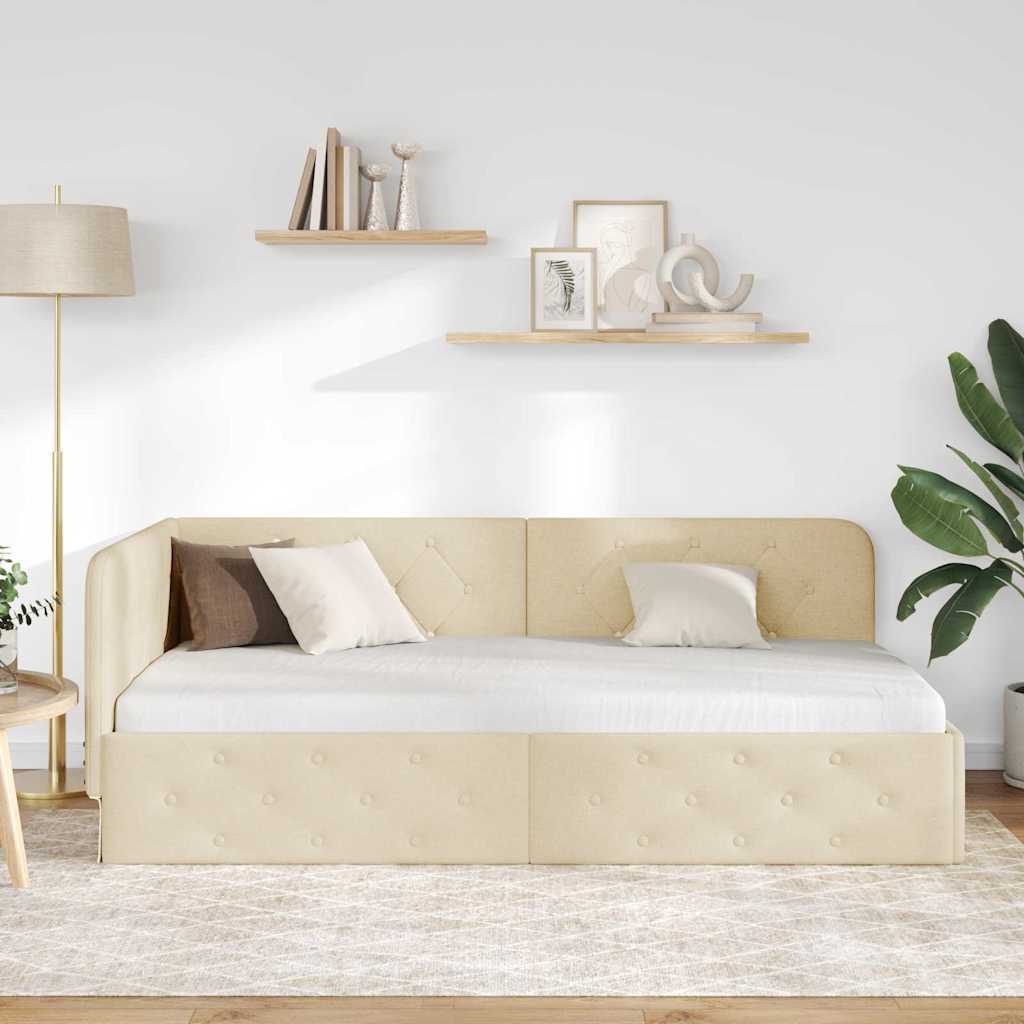 Kutni okvir kreveta Krema 90 x 190 cm tkanina